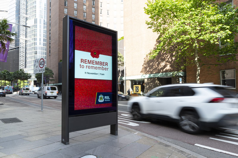 RSL and OMA billboard in Brisbane city for Remembrance Day